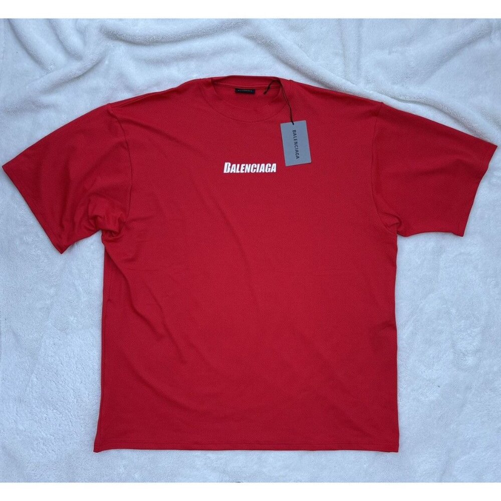 Balenciaga Red Athletic Center Logo Tee